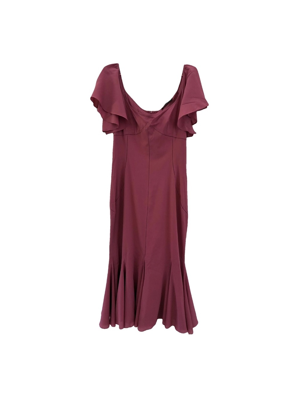Dolce & Gabbana Wine Ruffle-Sleeve Midi Dress